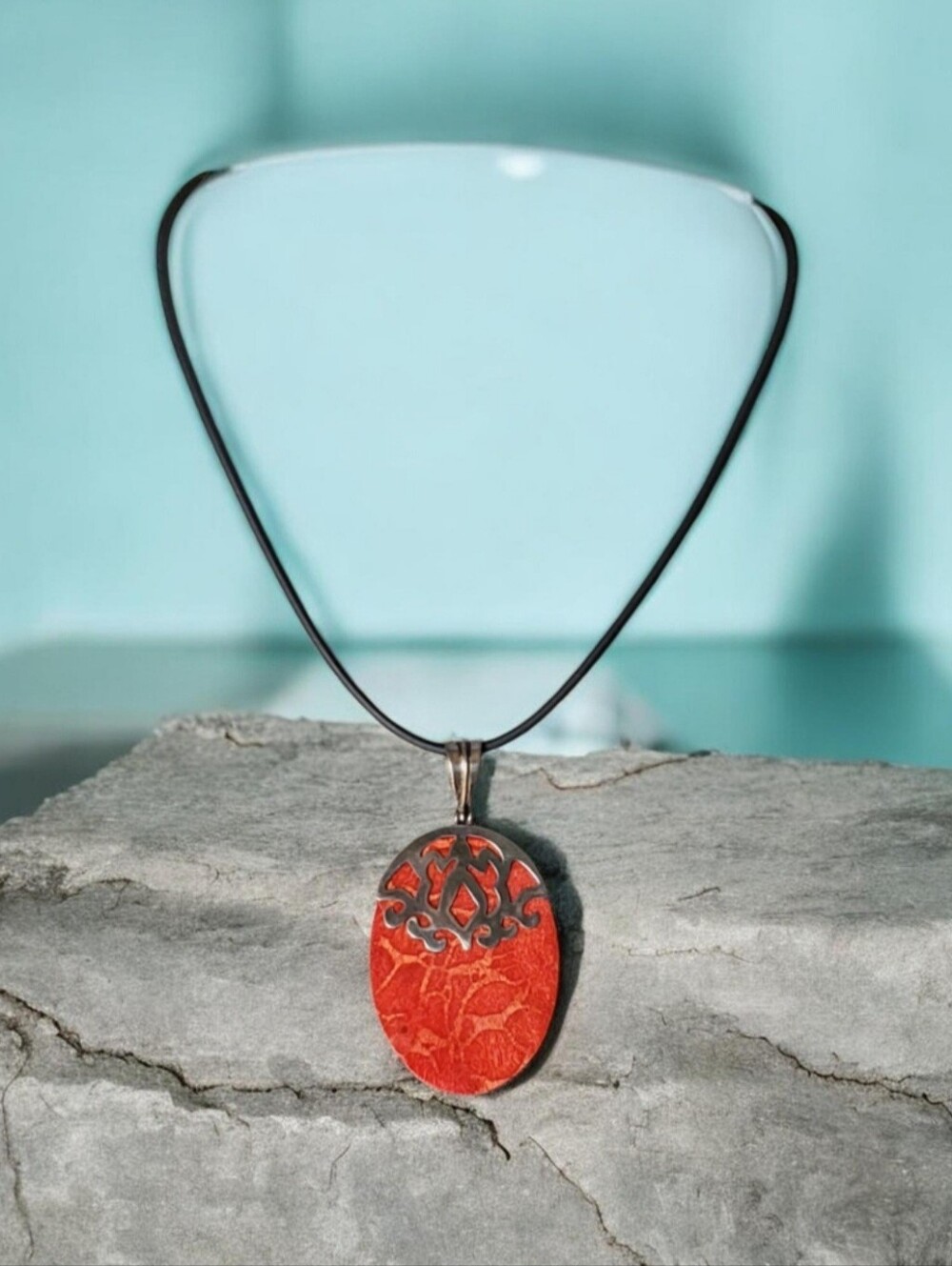 Vtg. Red Coral Pendant Necklace